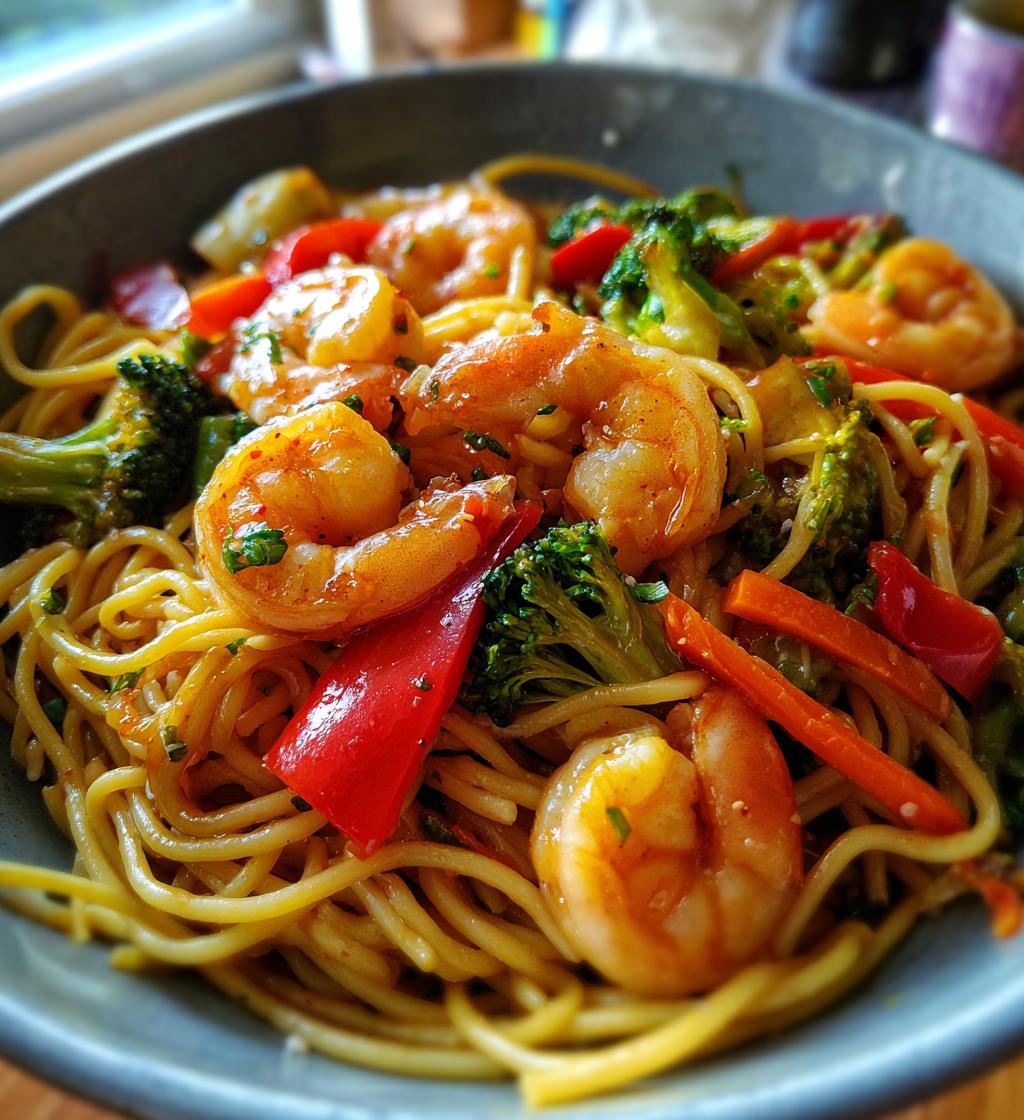 shrimp stir fry with noodles - detail 1