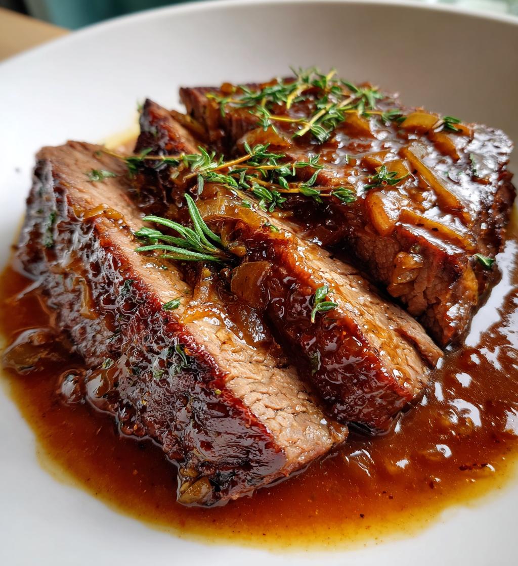 slow cooker brisket with balsamic onion gravy