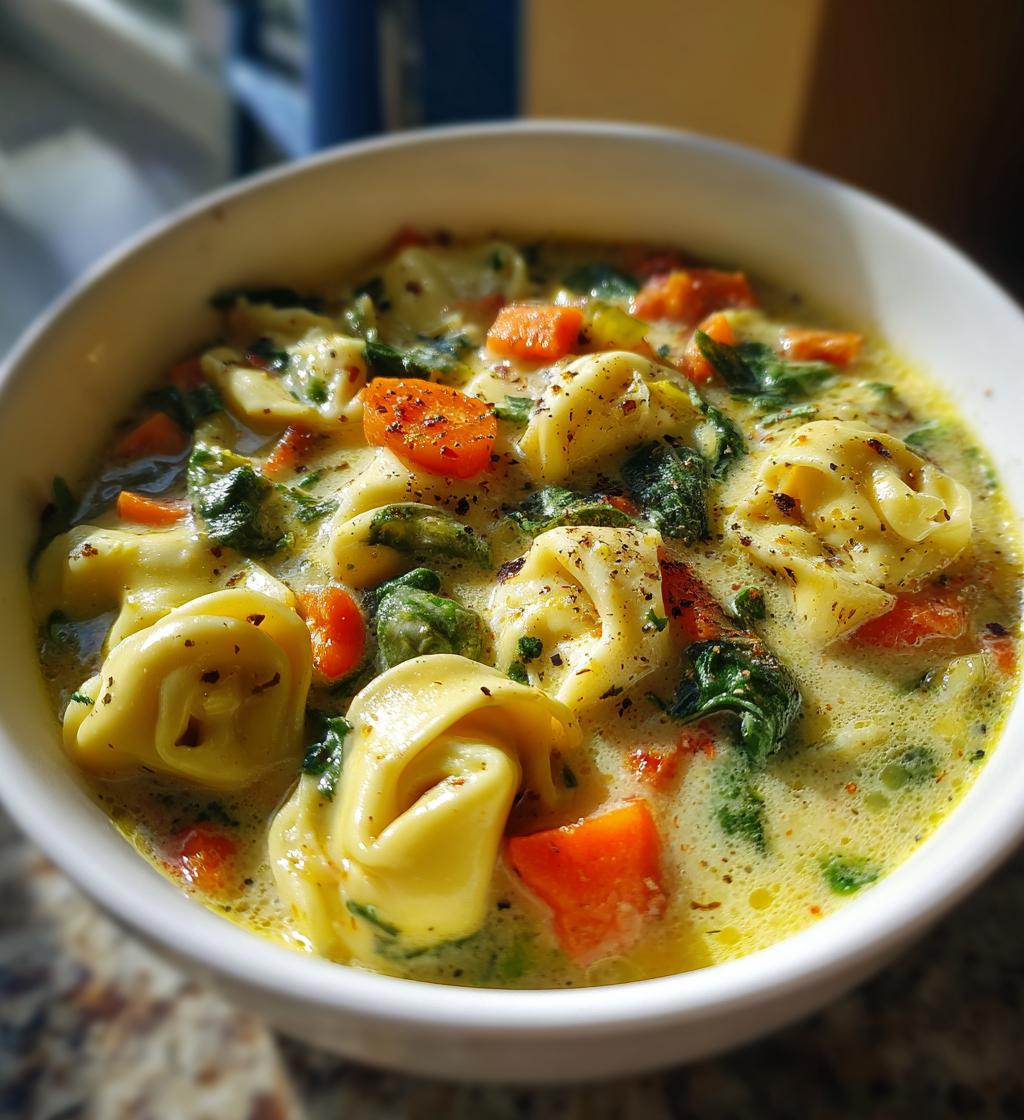 slow cooker creamy tortellini soup - detail 1