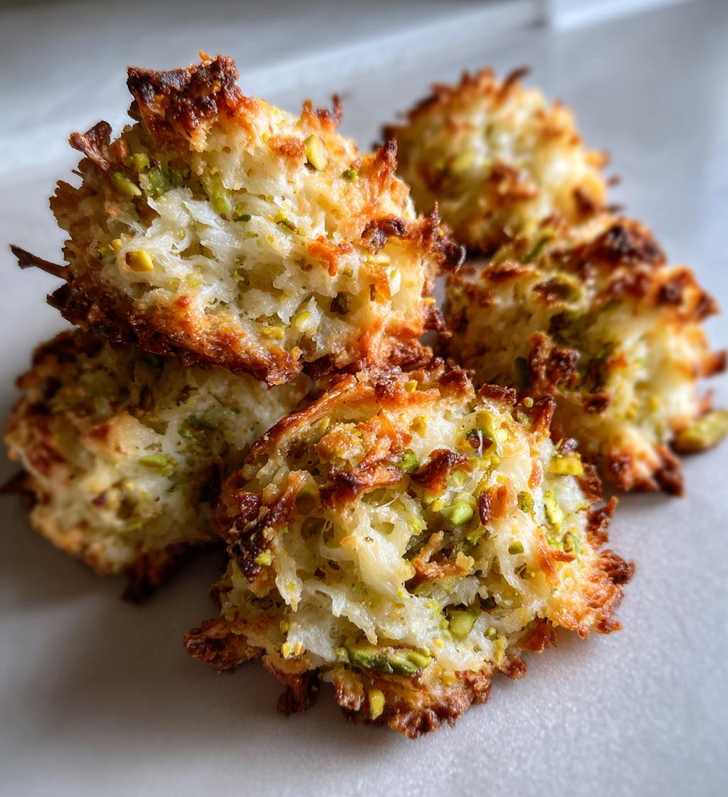 soft chewy pistachio coconut macaroons - detail 1