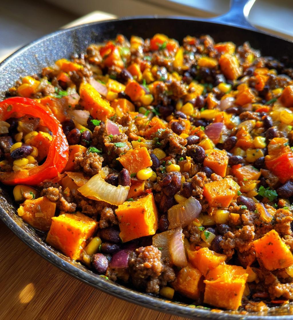southwestern ground beef sweet potato skillet - detail 1