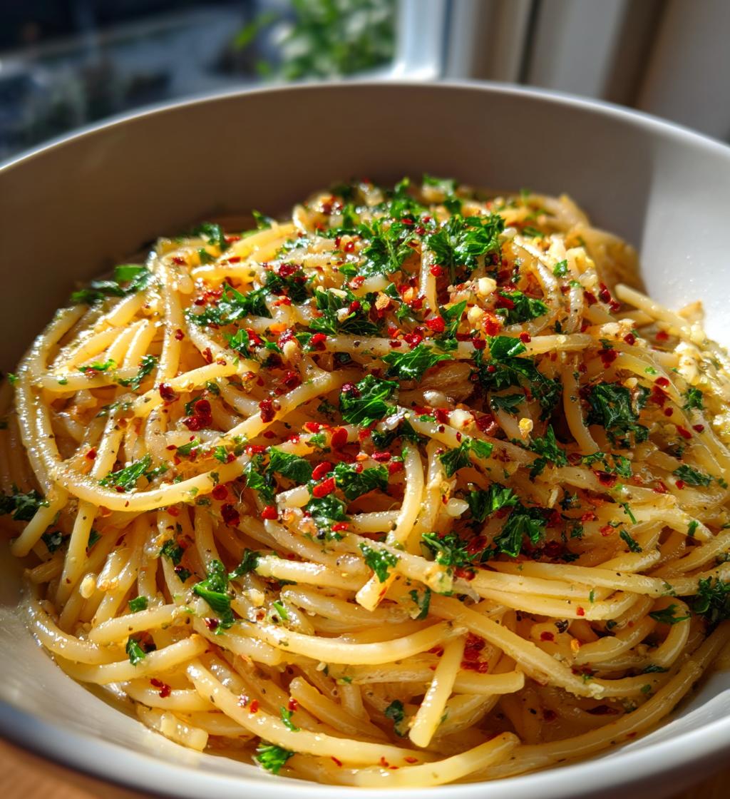 spaghetti with garlic and oil - detail 1