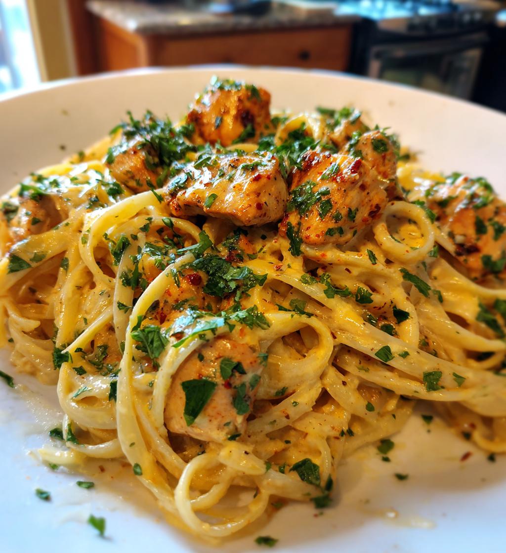 spicy cajun chicken linguine in creamy garlic parmesan sauce - detail 1