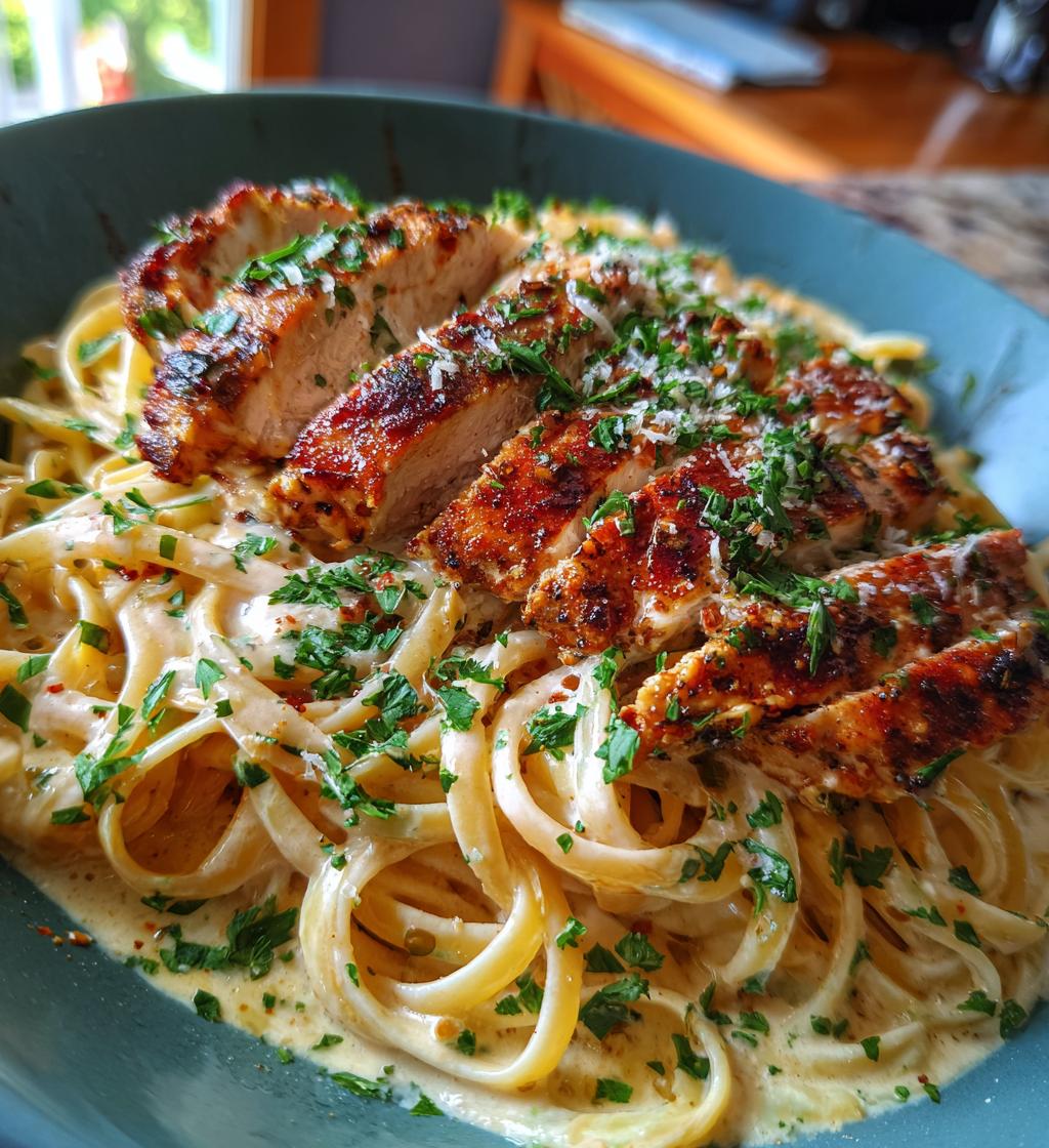 spicy cajun chicken linguine in creamy garlic parmesan sauce - detail 1