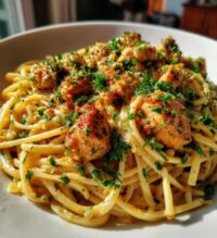 spicy cajun chicken linguine in creamy garlic parmesan sauce