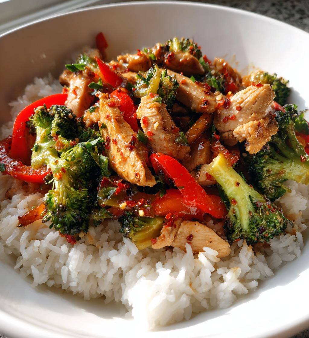 spicy garlic chicken stir fry with rice - detail 1