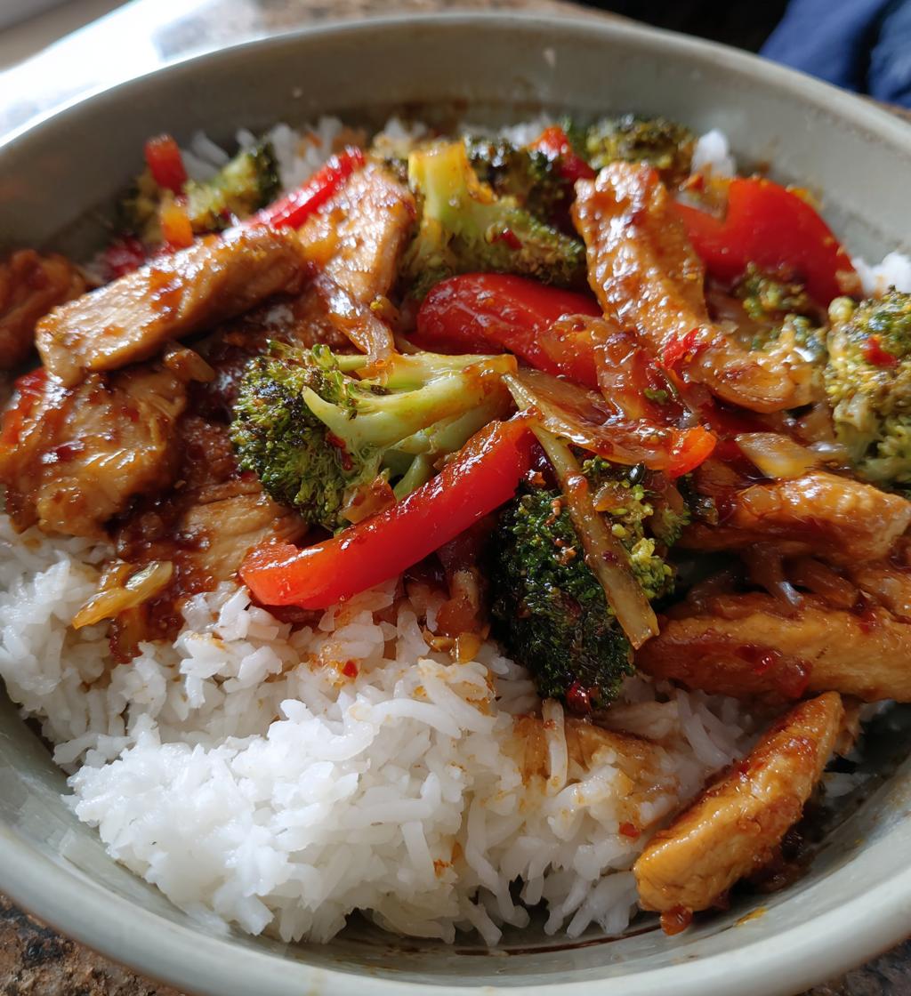 spicy garlic chicken stir fry with rice