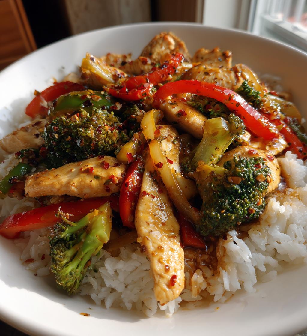spicy garlic chicken stir fry with rice