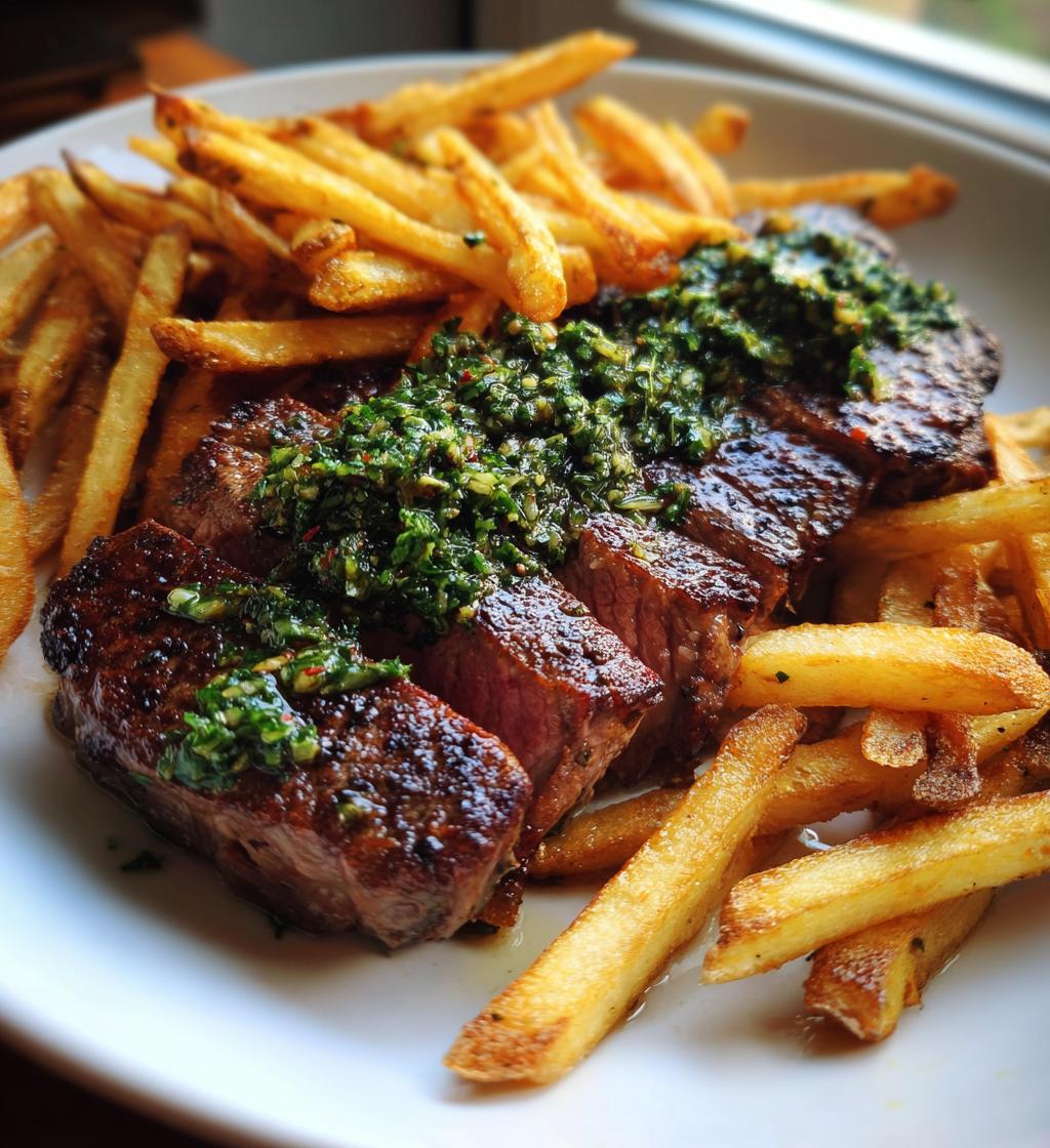 steak frites with chimichurri - detail 1