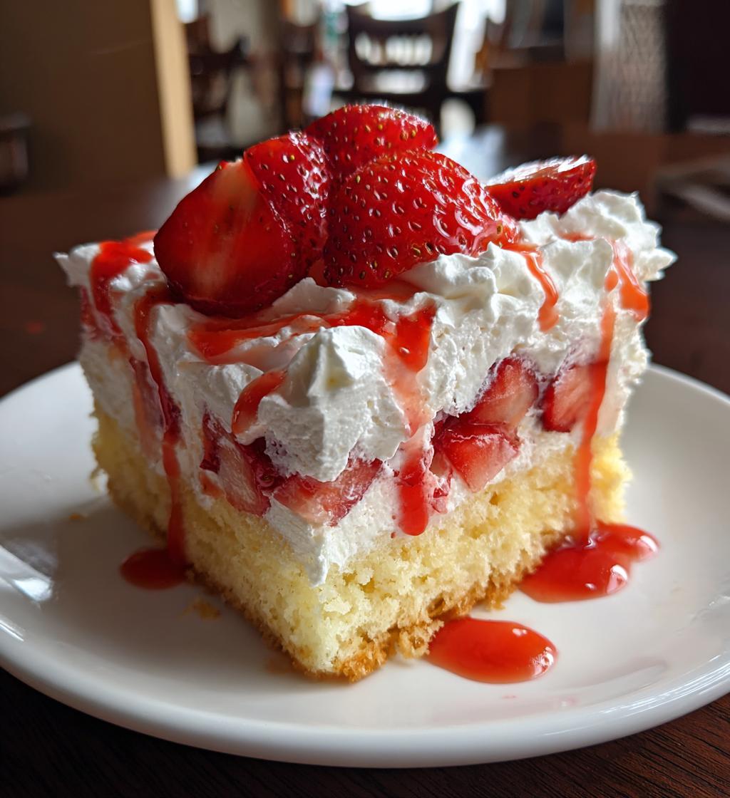 strawberry cheesecake poke cake - detail 1