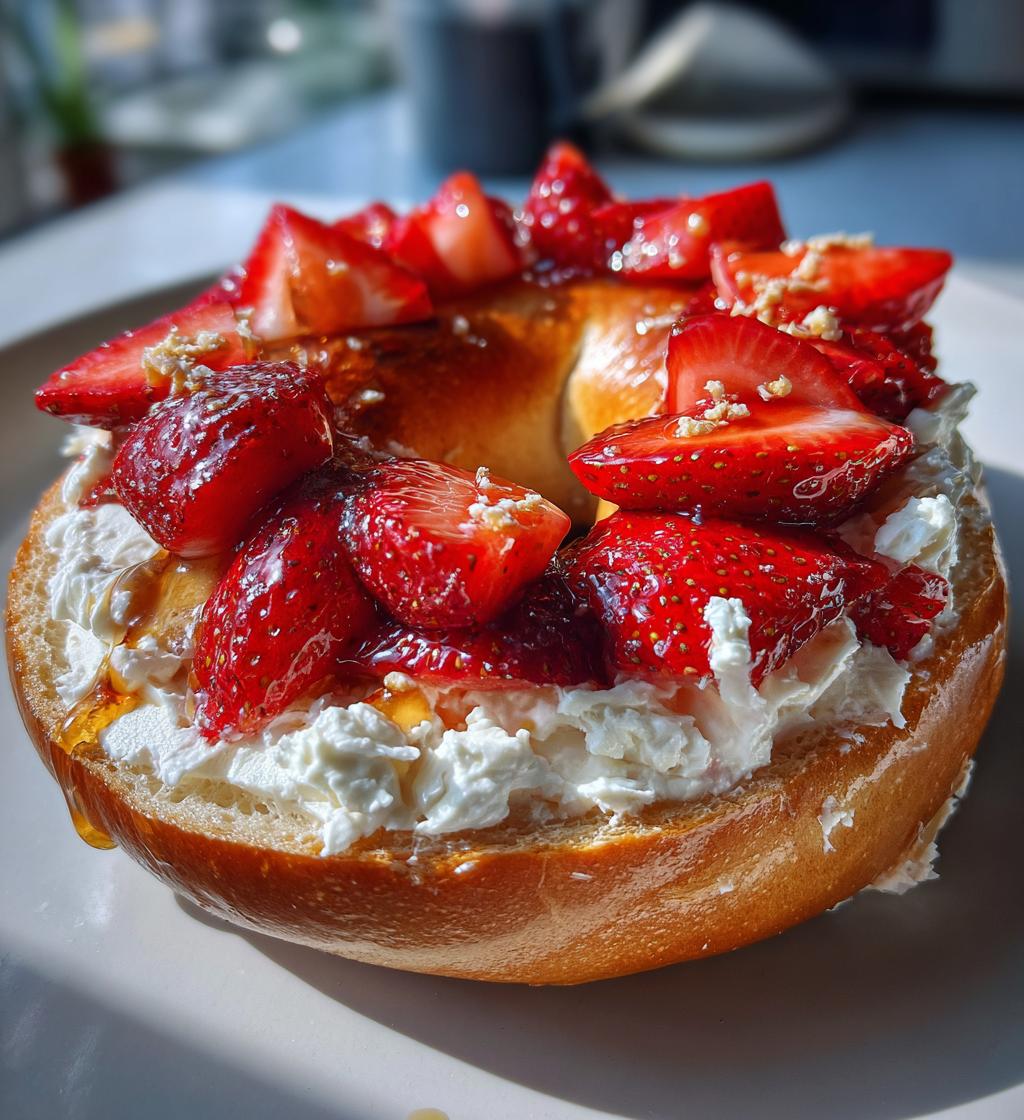 strawberry cream cheese bagel - detail 1