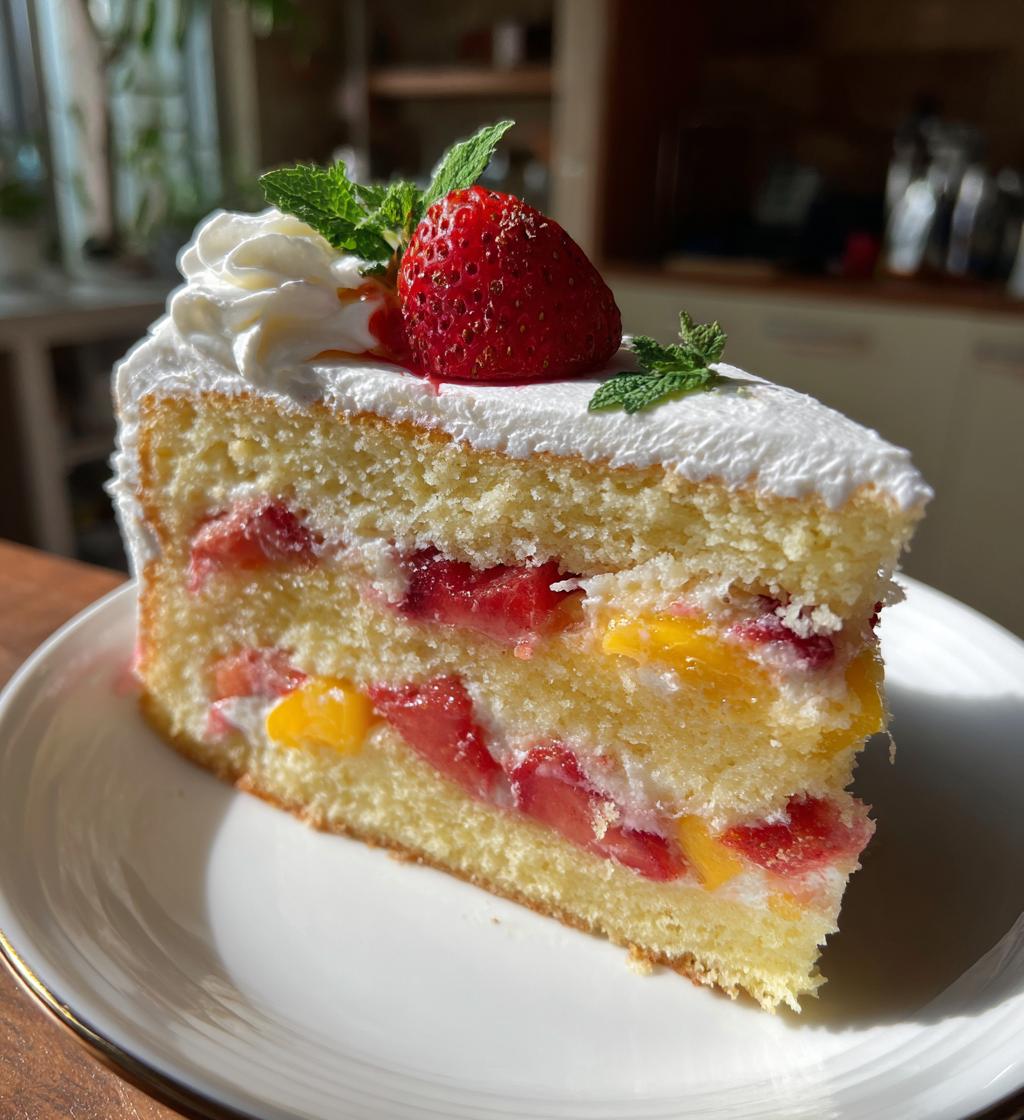 strawberry mango cake - detail 1