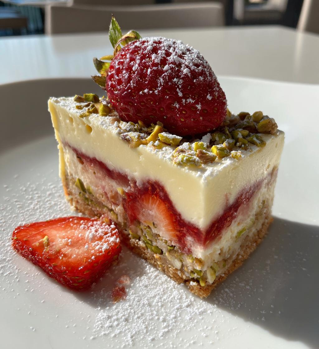 strawberry pistachio cheesecake - detail 1