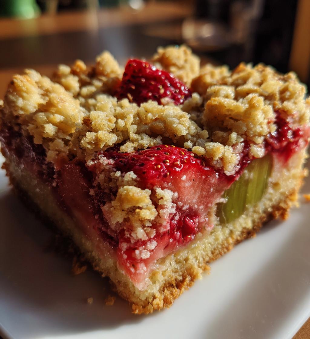 strawberry rhubarb crumb bars - detail 1
