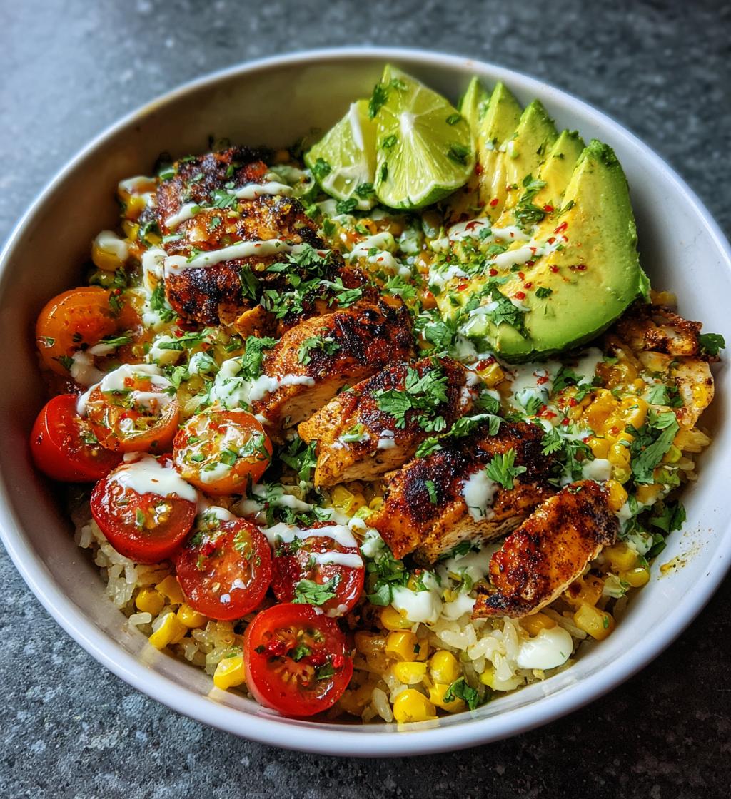 street corn chicken rice bowl - detail 1
