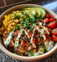street corn chicken rice bowl