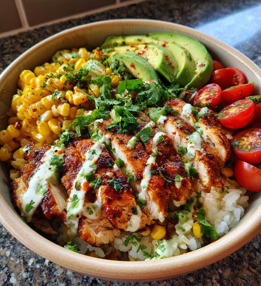 street corn chicken rice bowl