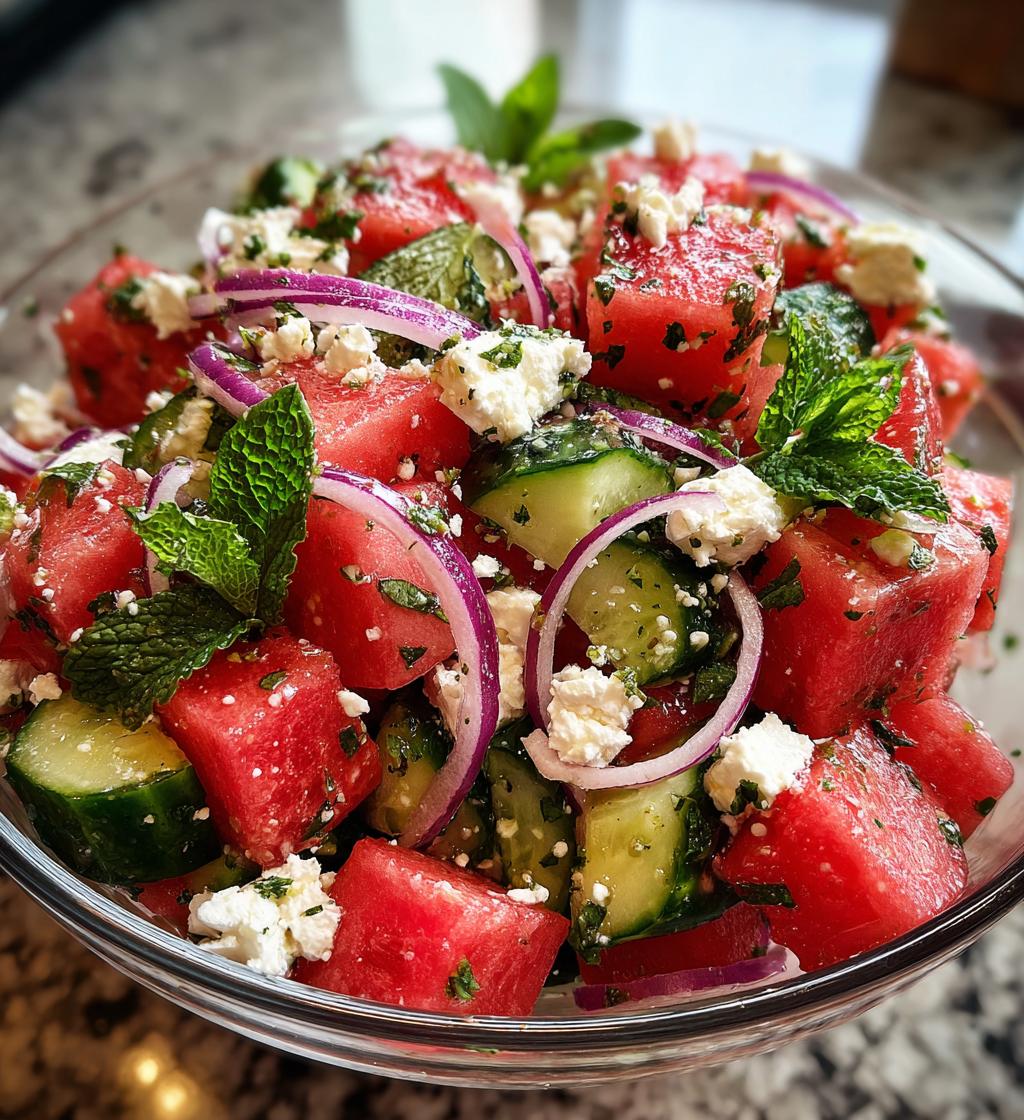 summer perfect watermelon cucumber salad - detail 1