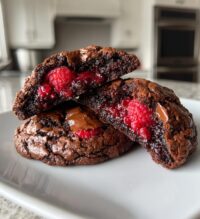 super fudgy raspberry stuffed brownie cookies