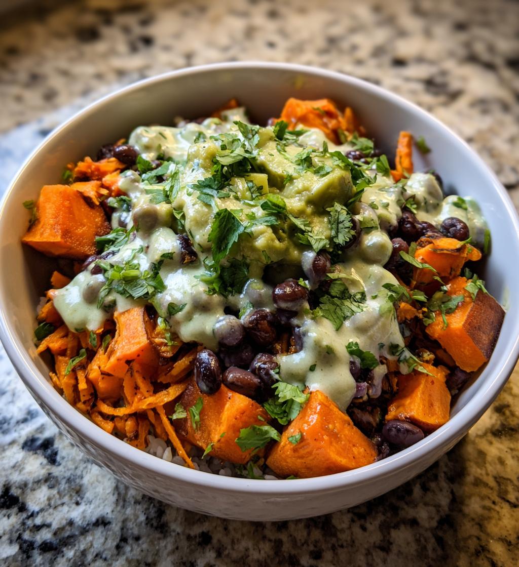 sweet potato black bean bowls avocado lime dressing - detail 1