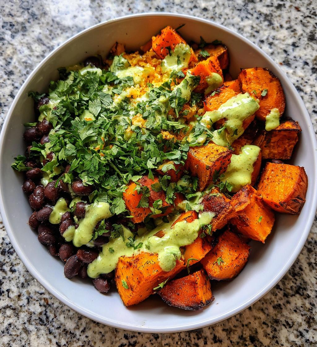 sweet potato black bean bowls avocado lime dressing