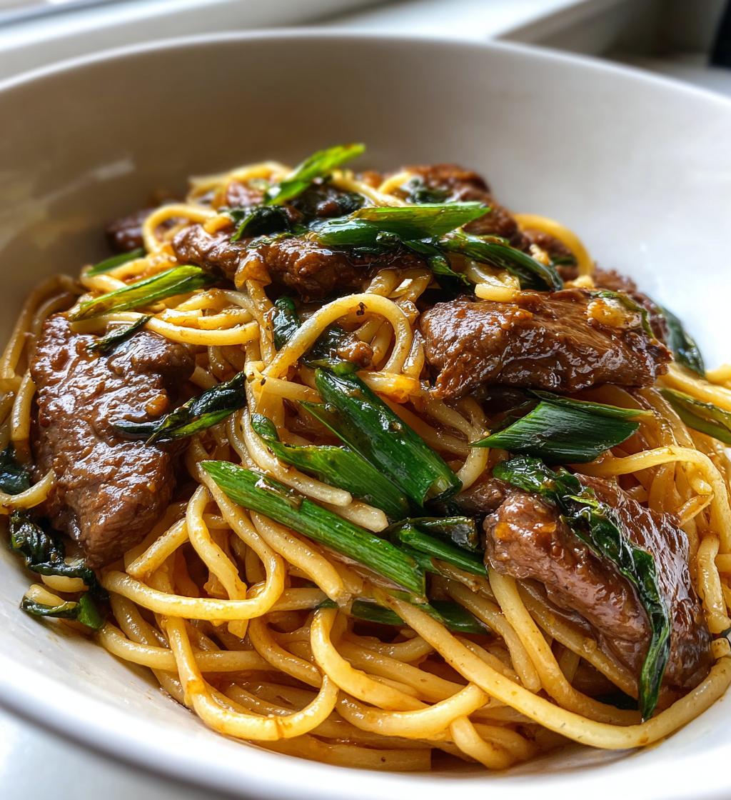sweet spicy garlic steak pasta