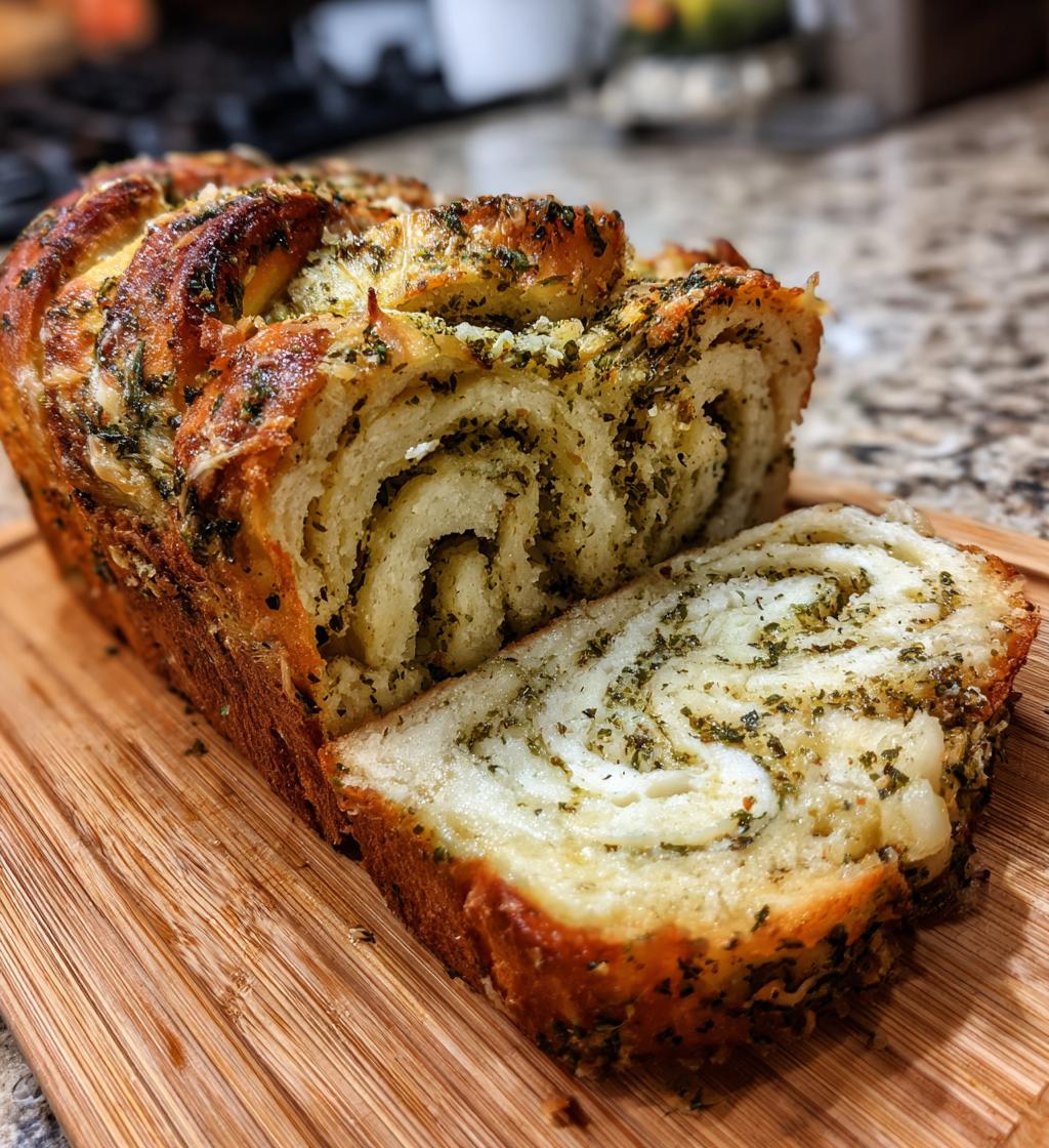 swirled garlic herb and cheese bread - detail 1