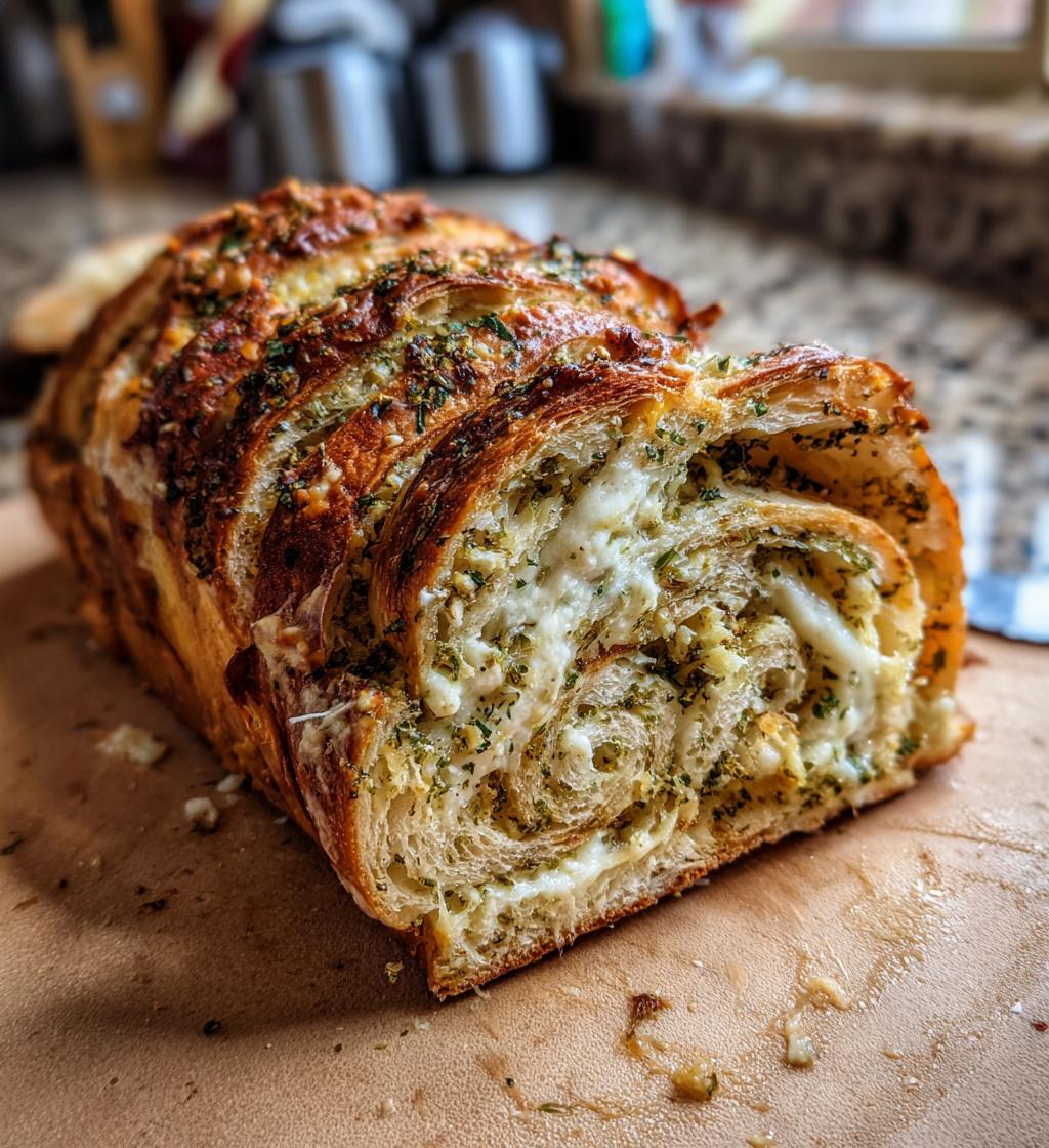 swirled garlic herb and cheese bread