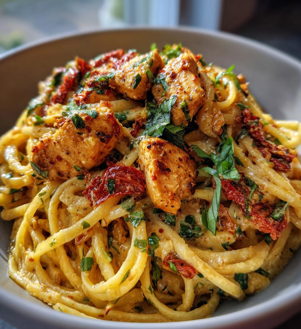tuscan garlic chicken bites sun dried tomato cajun alfredo pasta - detail 1