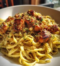 twisted pasta with honey garlic chicken and parmesan cream
