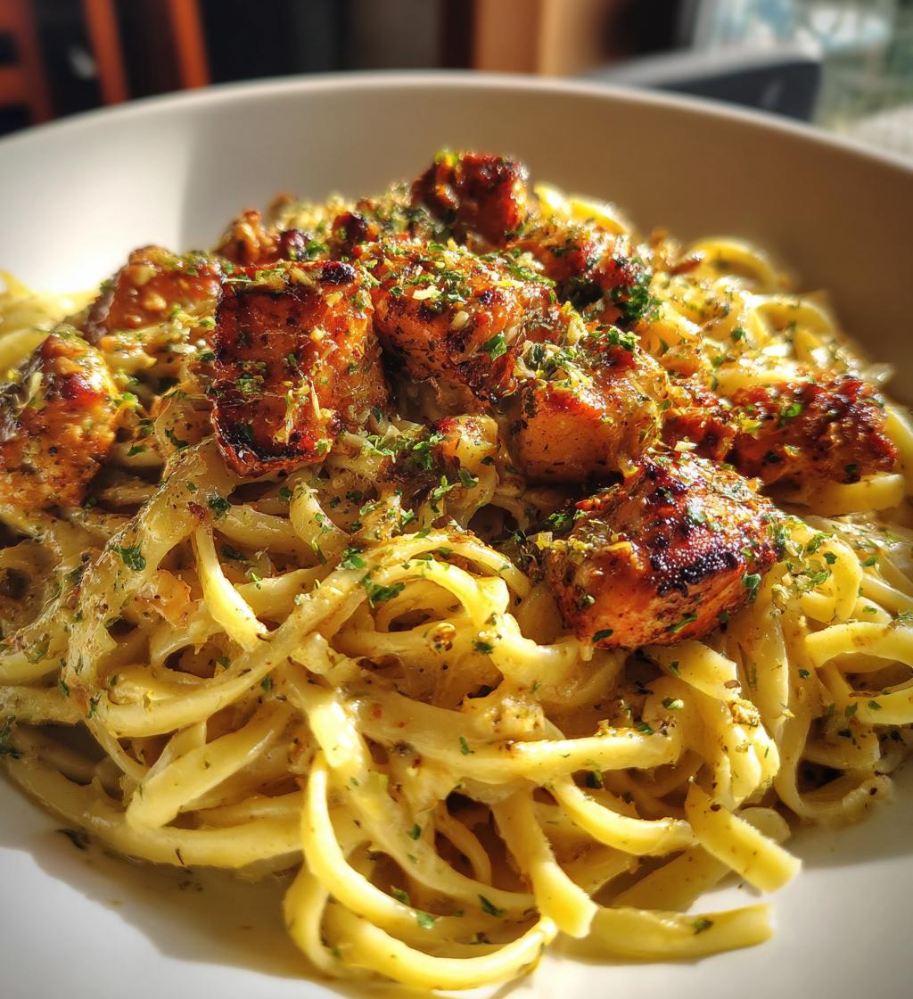 twisted pasta with honey garlic chicken and parmesan cream