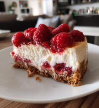 vegan baked raspberry cheesecake