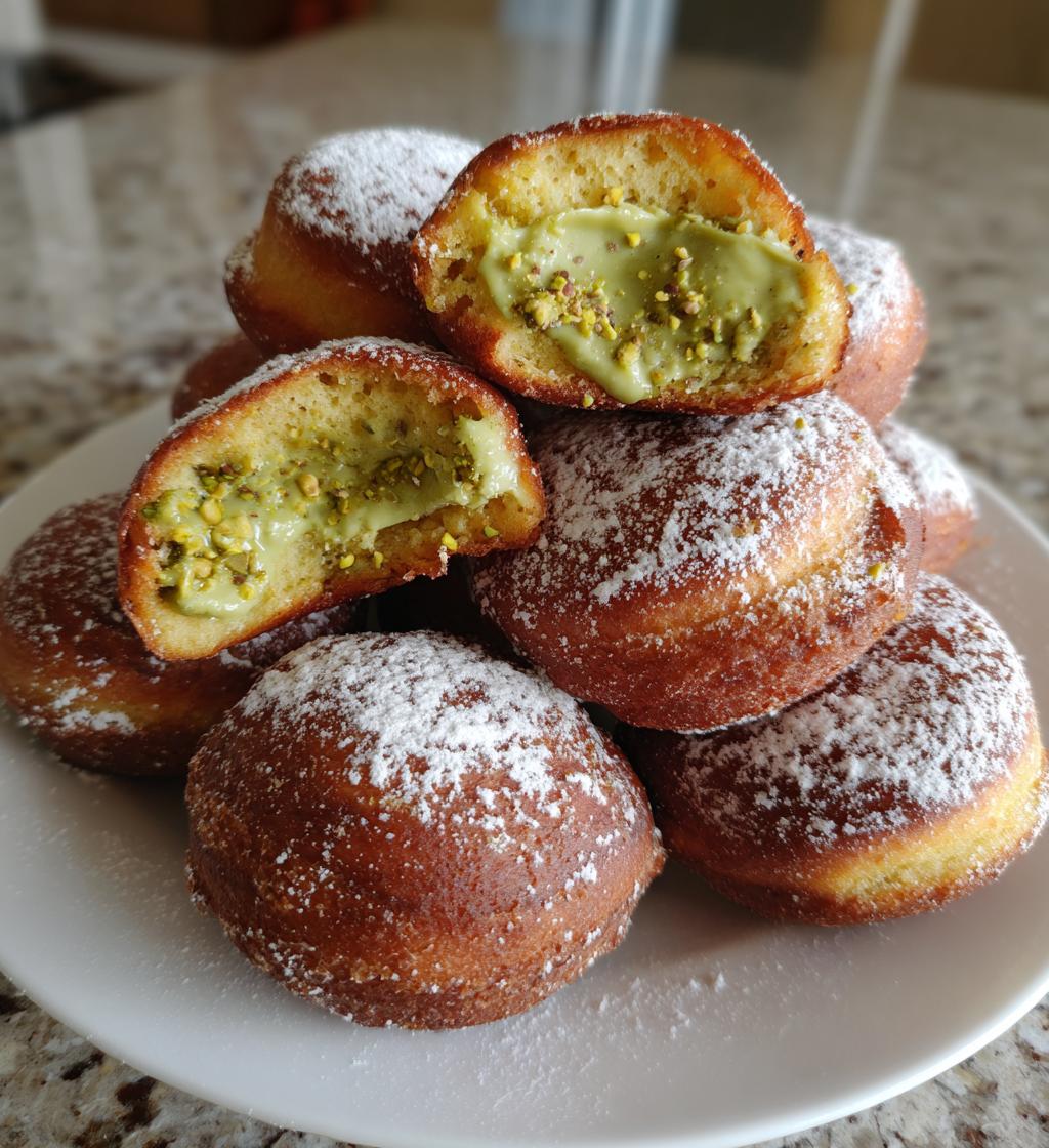 vegan donuts filled with pistachio pastry cream - detail 1