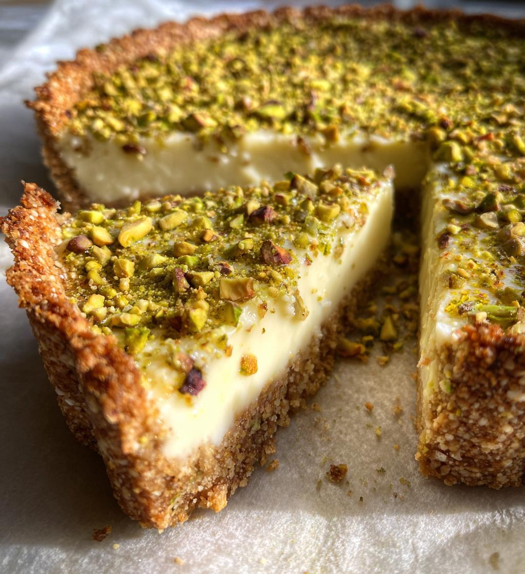 vegan white chocolate pistachio tart - detail 1