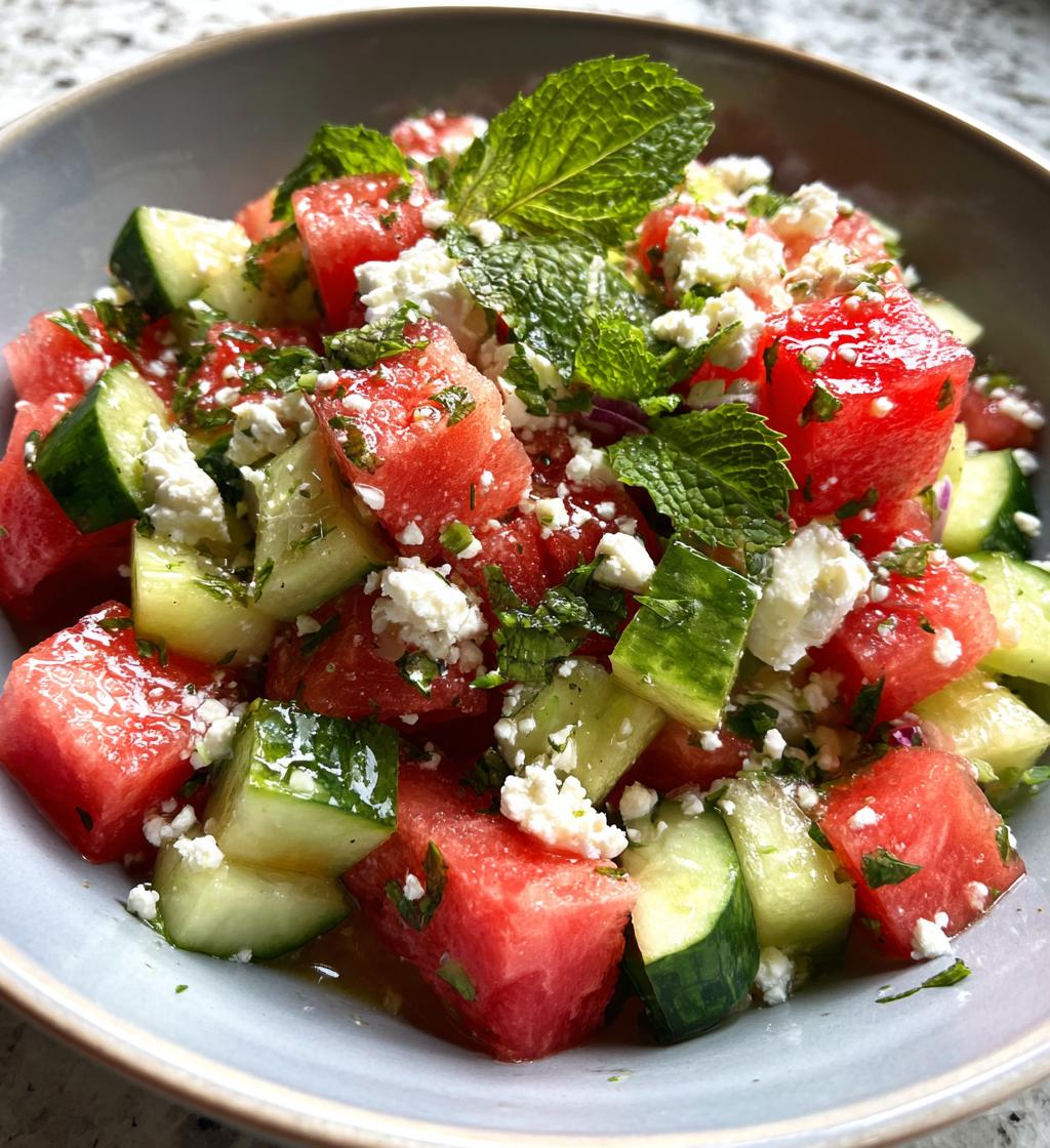 watermelon cucumber feta salad - detail 1