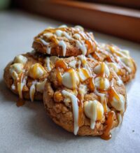white chocolate caramel drizzle cookies