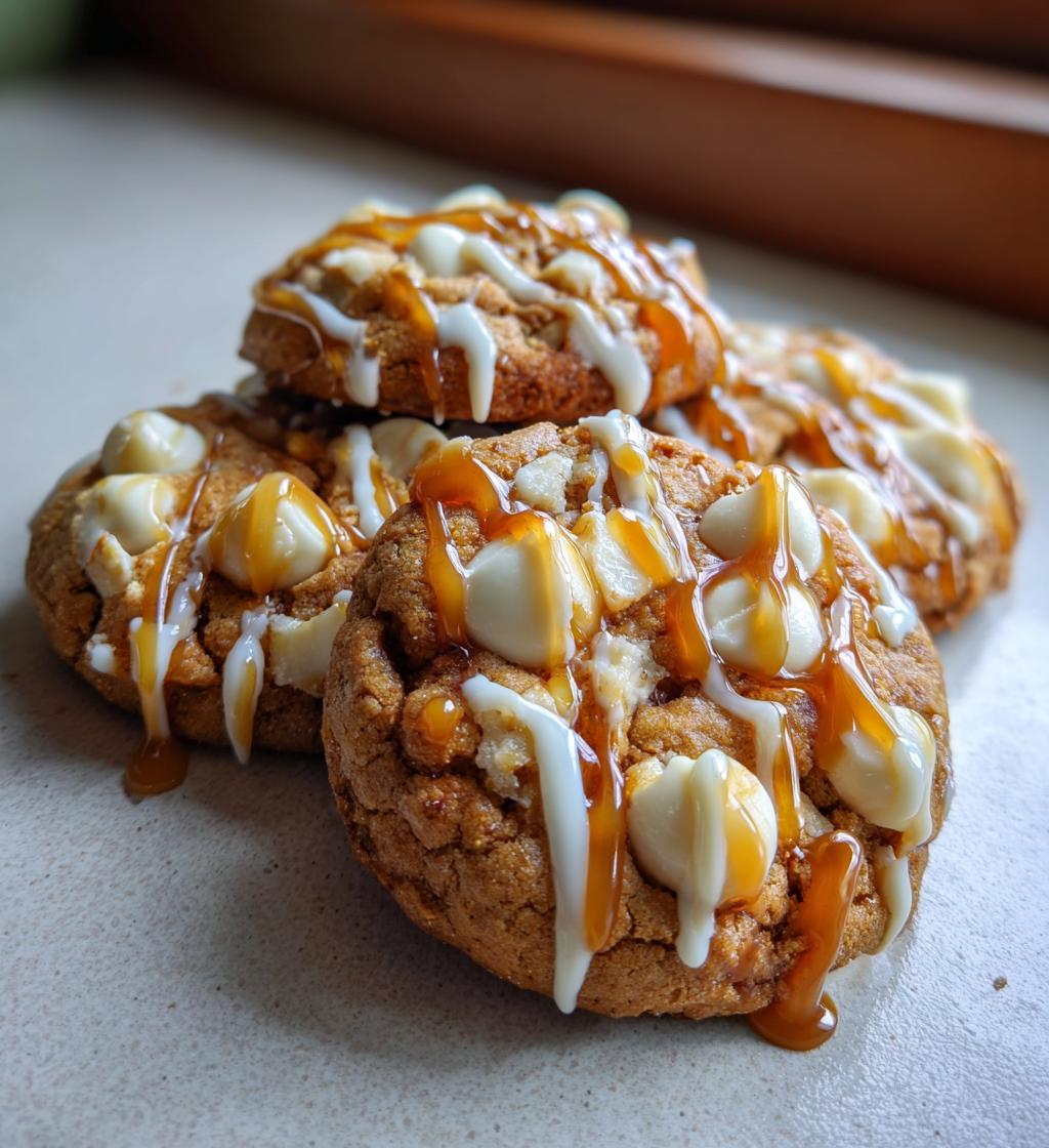 white chocolate caramel drizzle cookies