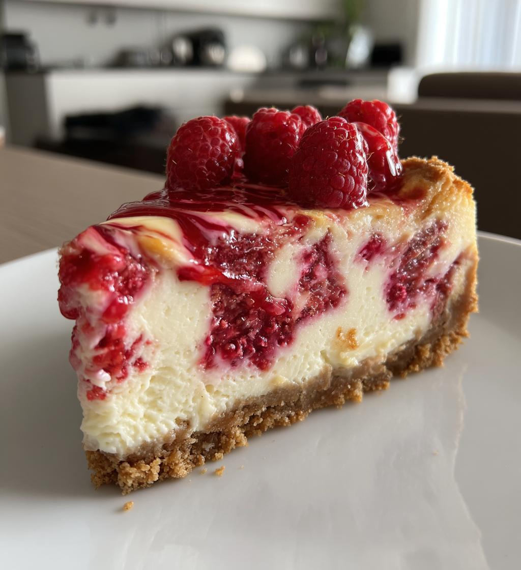 white chocolate raspberry swirl cheesecake - detail 1