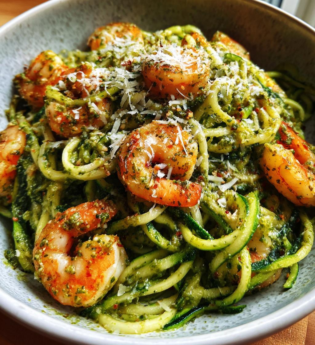 zucchini noodles with pesto and shrimp
