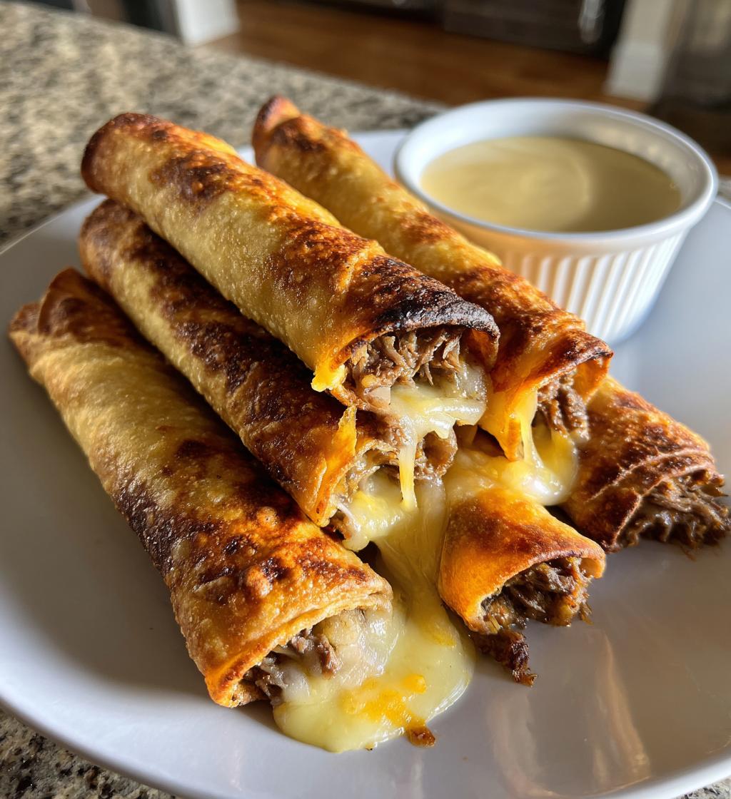 baked beef flautas with queso dip