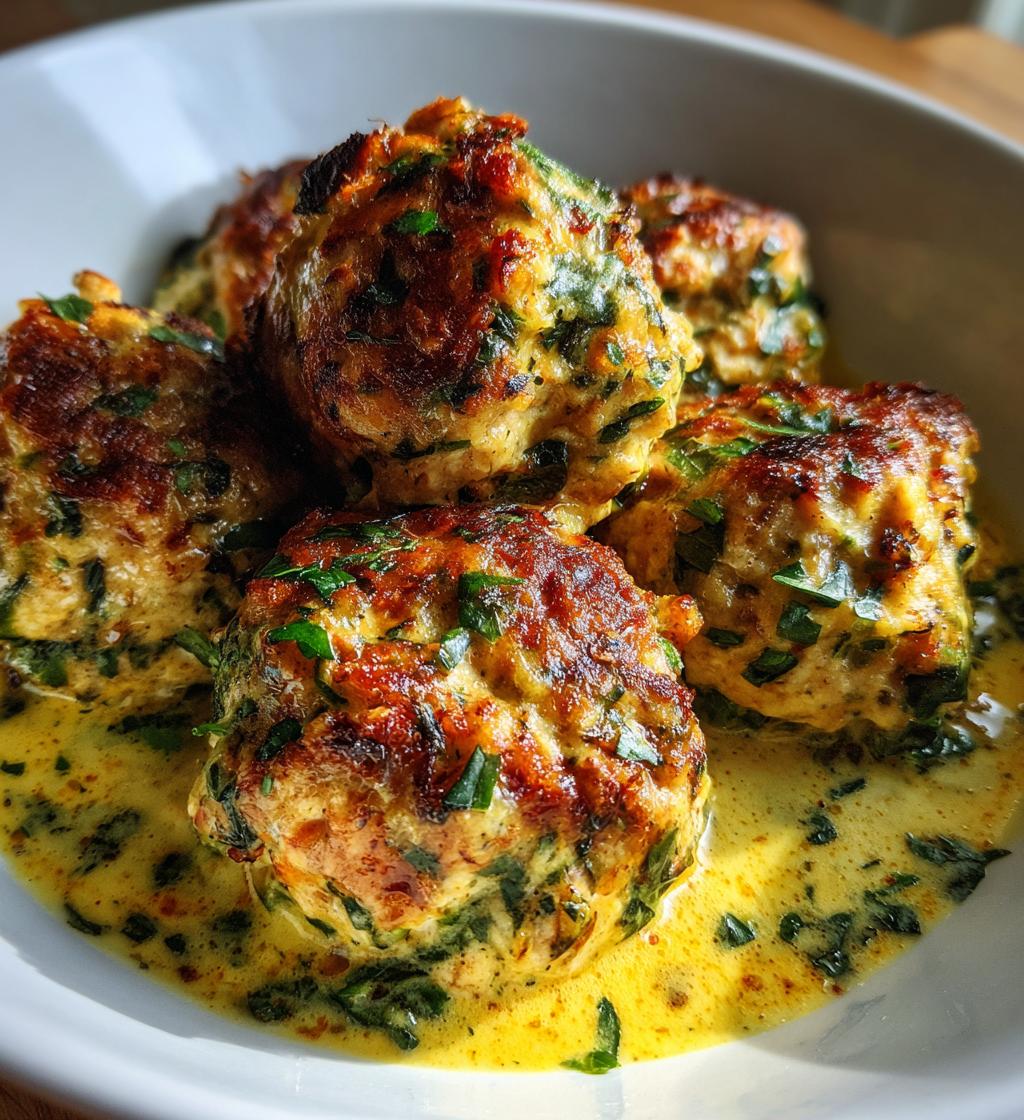 baked chicken ricotta meatballs with spinach alfredo sauce