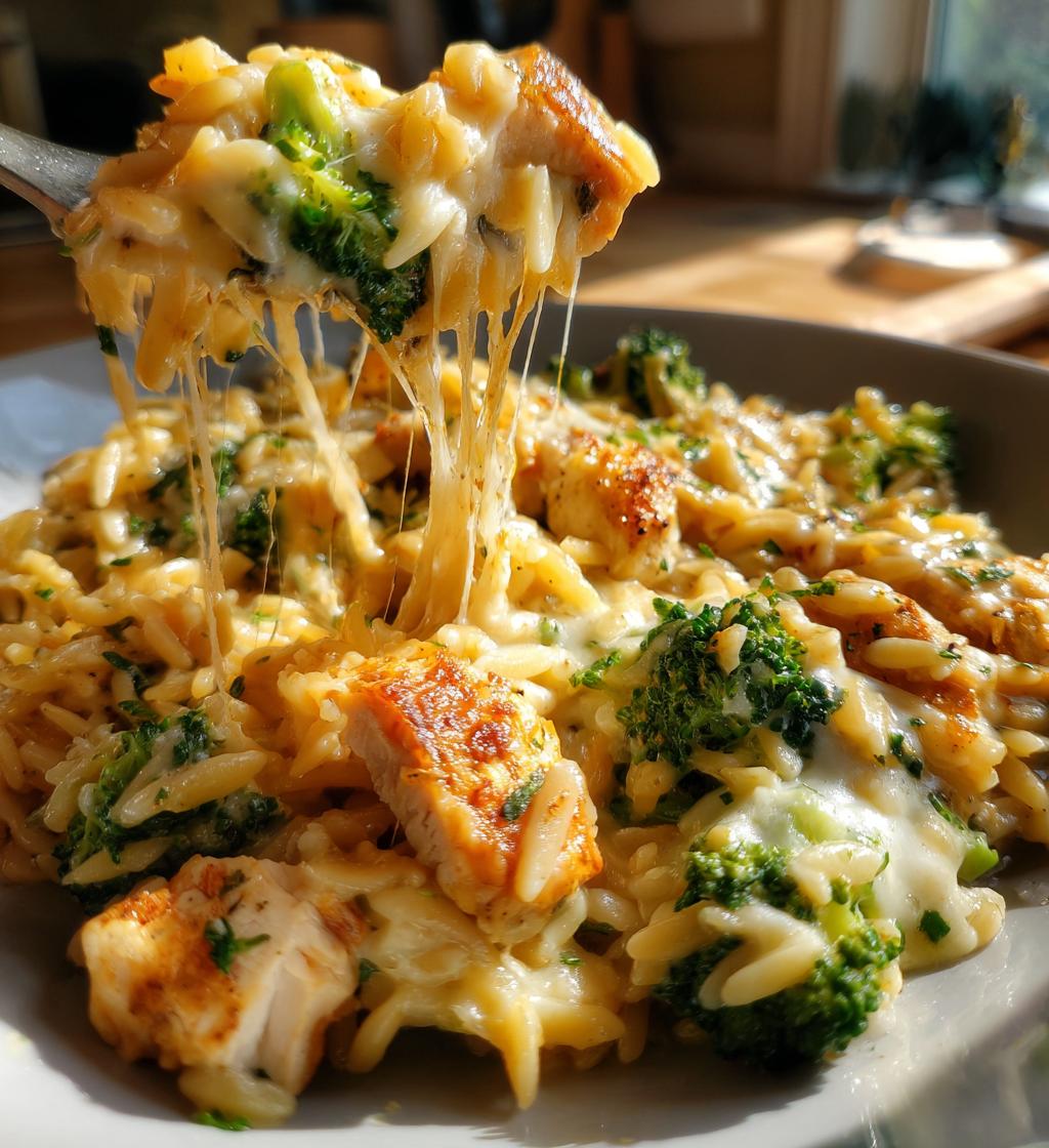 cheesy chicken broccoli orzo recipe