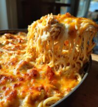 cheesy crack chicken spaghetti bake