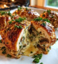 cheesy garlic butter mushroom stuffed chicken