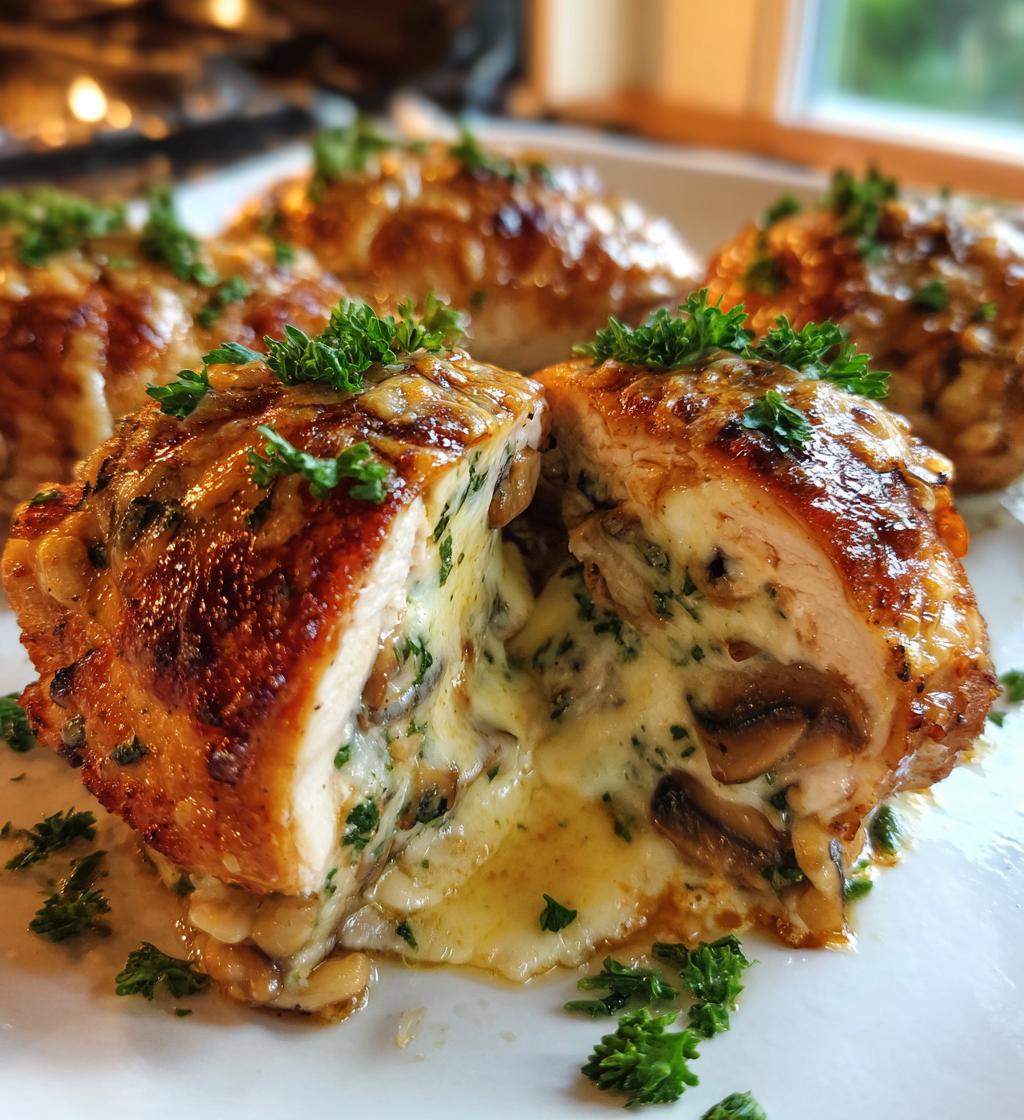 cheesy garlic butter mushroom stuffed chicken