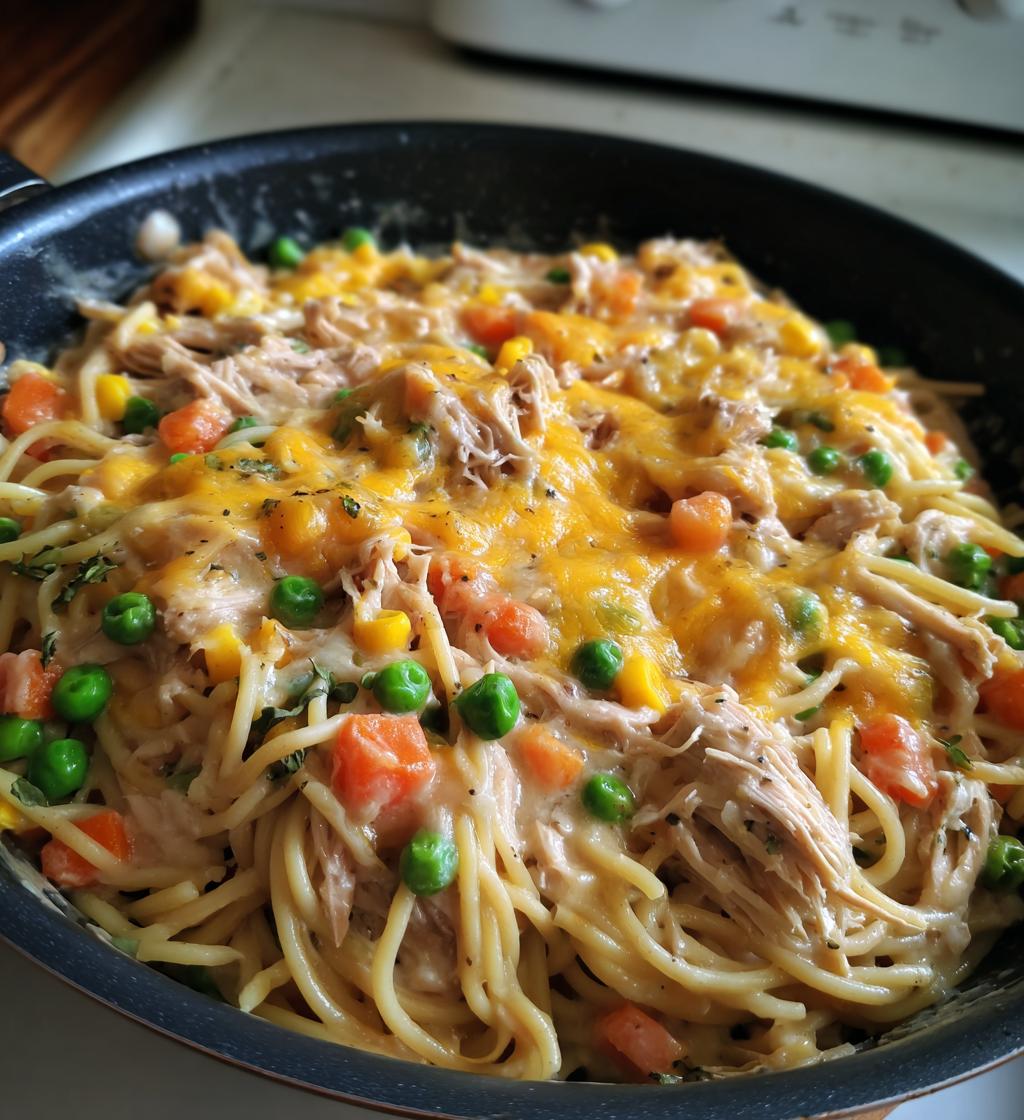 chicken pot pie noodle skillet