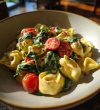 creamy tortellini with spinach tomatoes