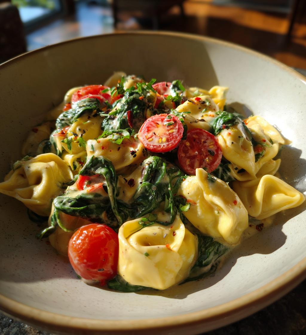 creamy tortellini with spinach tomatoes