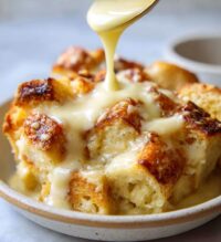 easy bread pudding with vanilla sauce