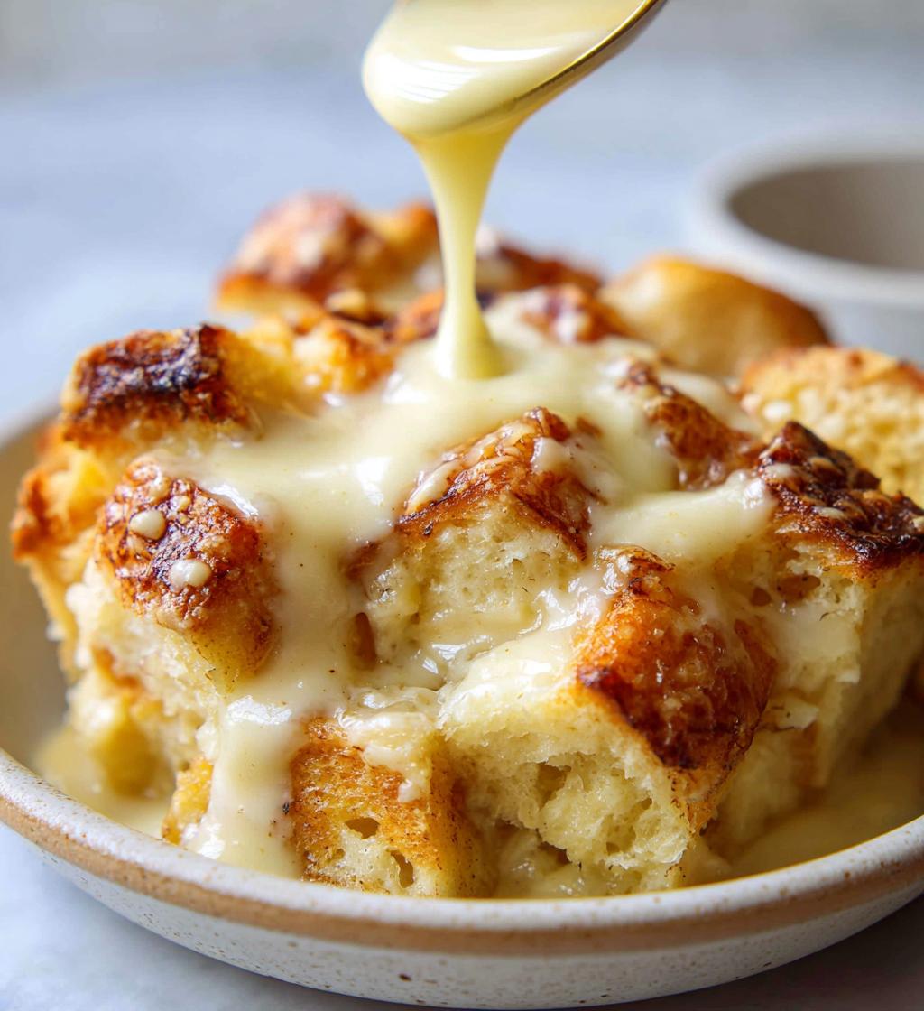 easy bread pudding with vanilla sauce